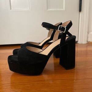 ANTONIO MELANI Black Suede Platform Block Heel Sandals